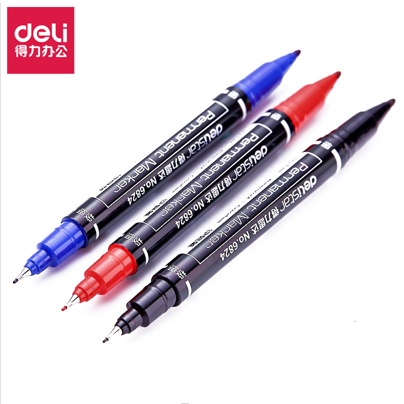 3PCS Deli small and thin double headed marker oil hook pen CD-ROM pen express pen school office supplies