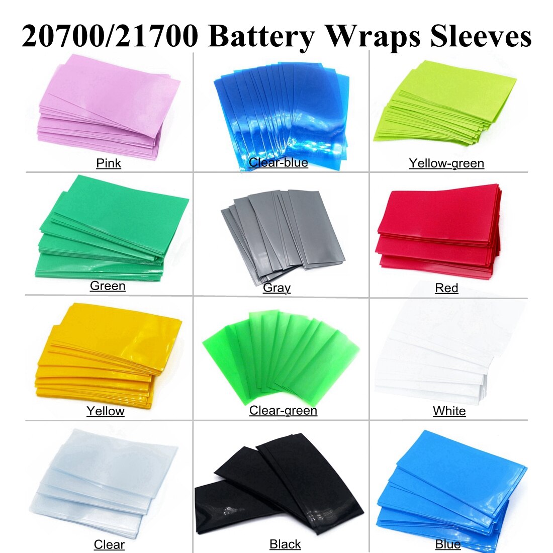 100Pcs/Pack 21700/20700 Battery Sticker A-touch Colorful 18650 Battery Wrap Protective Skin Sleeve PVC Heat Shrinkable Tubing