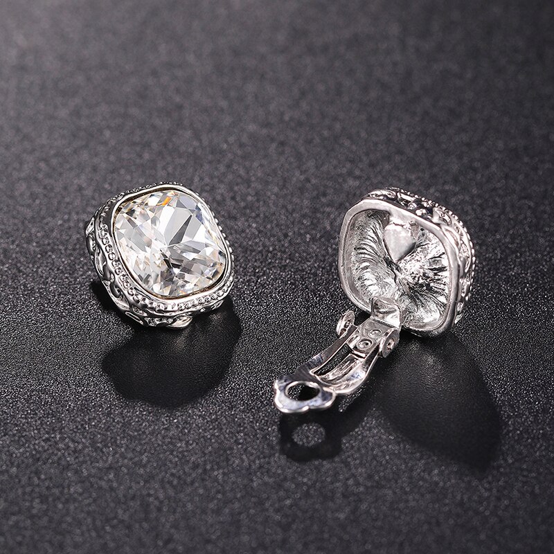 Luxe Vrouwelijke Kristal Strass Clip Op Oorbellen Eenvoudige Vierkante Goud Geen Doorstoken Oor Clips Voor Vrouwen Oorbellen Sieraden