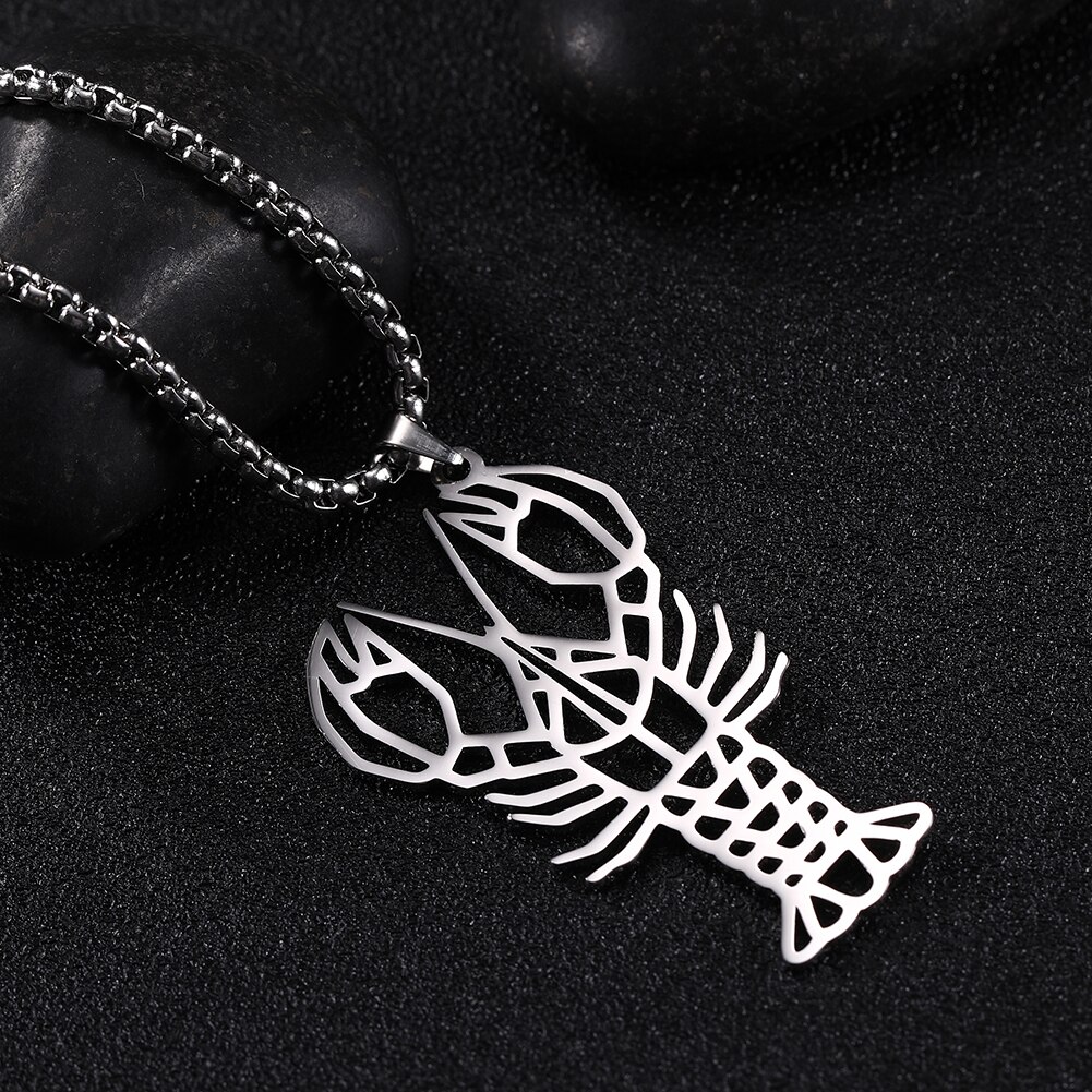 Teamer-collar con colgante de Animal de acero inoxidable para hombre, caja larga con cadena, Lobo, perro, gato, oso, León, ericio, cangrejo, camarón, joyería