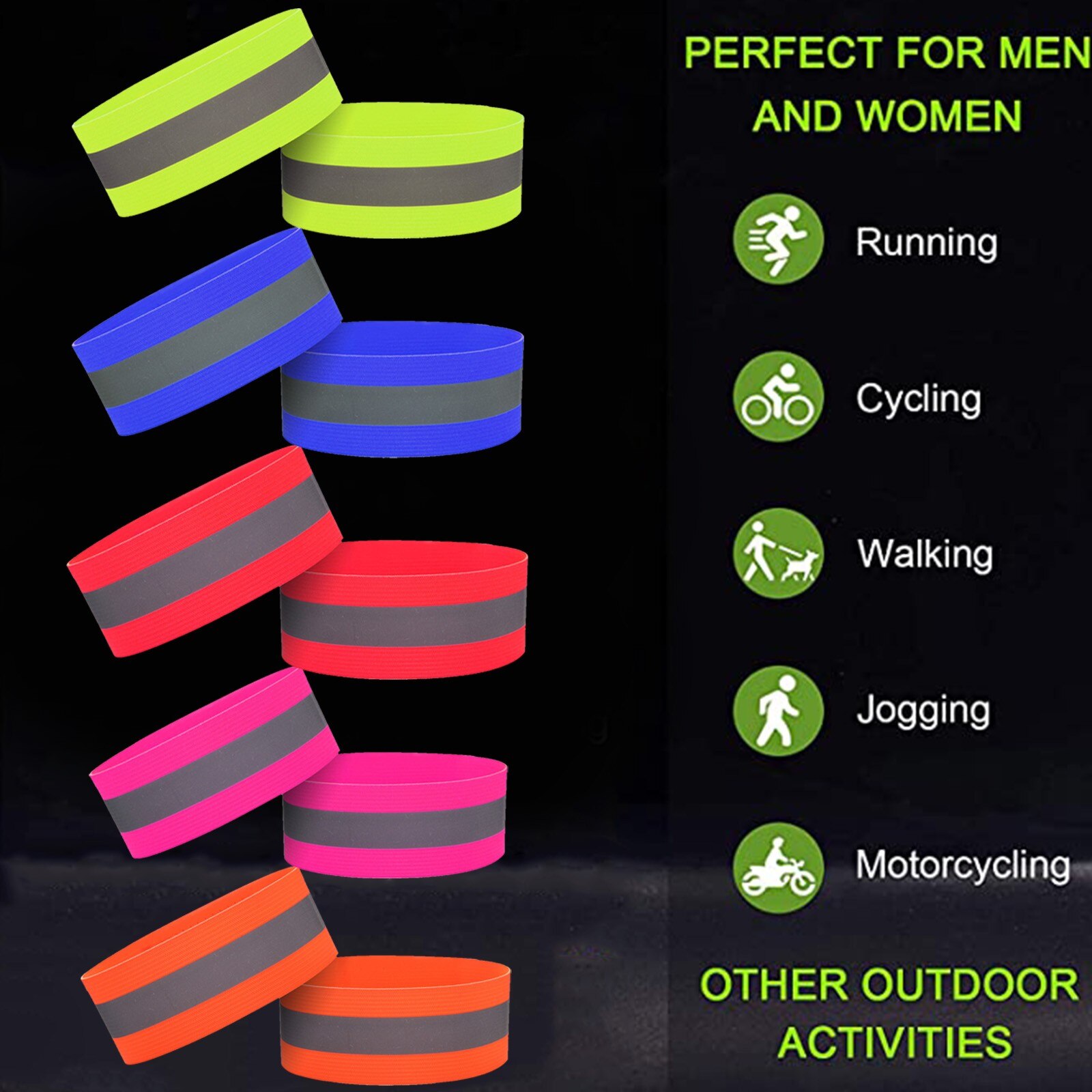 Reflective Bands Elasticated Armband Wristband Ankle Leg Straps Safety Reflector Tape Straps For Jogging Walking Biking #40