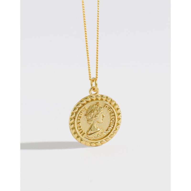 Stile coreano S925 sterlina d'argento Elizabeth Ritratto Del Pendente Della Moneta Breve Clavicola Collana di Fascino in Argento delle Donne