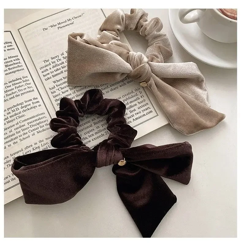 Vintage terciopelo arco Scrunchie nudo de conejo cinta de cuerda para el cabello elástico Cola de Caballo titular lazo para el cabello accesorios sólidos para el cabello invierno