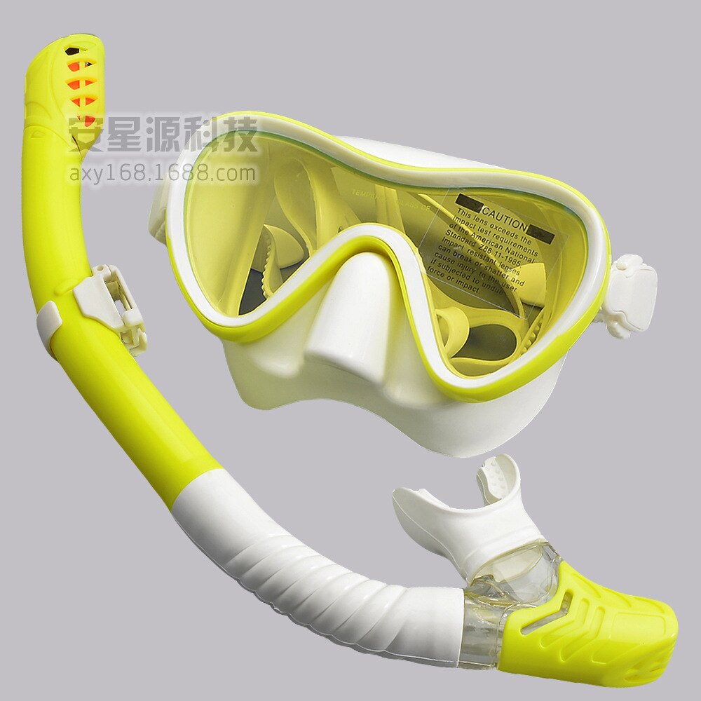 Underwater Anti-Fog Scuba Diving Goggles Mask Swimming Goggles Snorkling Diving Mask Adult Plating Breath Tube Set: Yellow White Yellow