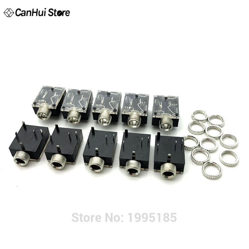 10Pcs 5 Pin 3.5mm Stereo Audio Jack Socket PCB Panel Mount for Headphone With Nut PJ-324M Dual-channel Audio Socket