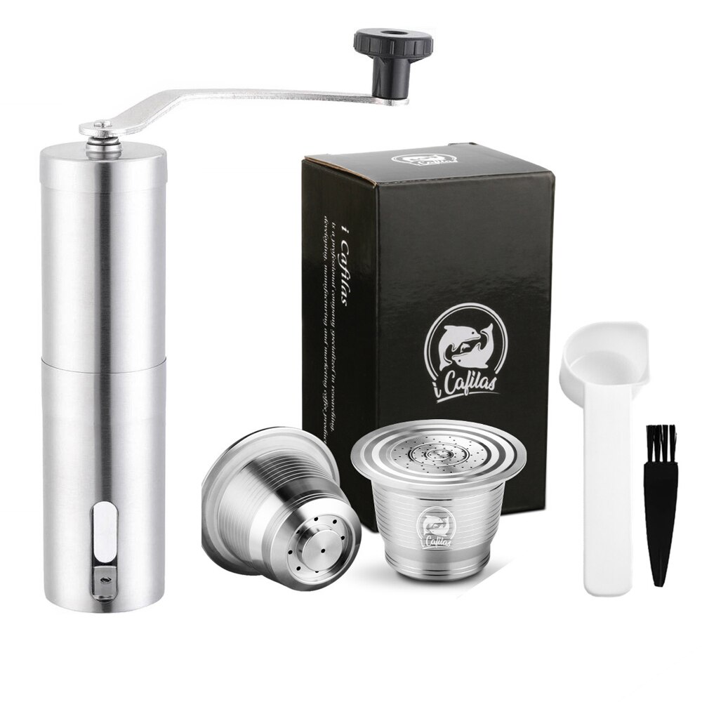 ICafilas-cápsula de café rellenable para máquina Nespresso Inissia, cápsulas Krups YY1531FD de acero inoxidable y compactador,: 2 Capsule 1 Grinder