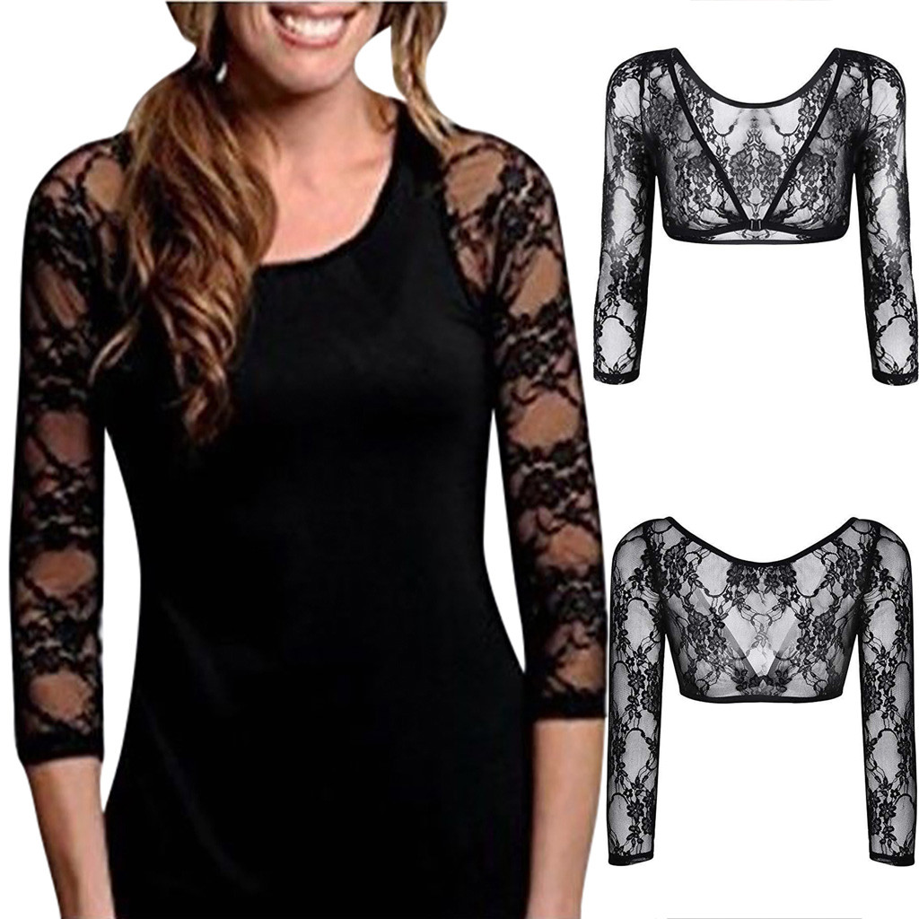 Plus Size Seamless Arm Shaper Lace print Sleevey Wonders Women's V-neck Long Sleeve Bottoming Top Perspective Cardigan tops VD7