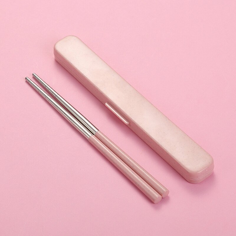 304 baguettes en acier inoxydable portable étudiant voyage baguettes réutilisables japonais sushi bento baguettes avec boîte de rangement: Pink box A