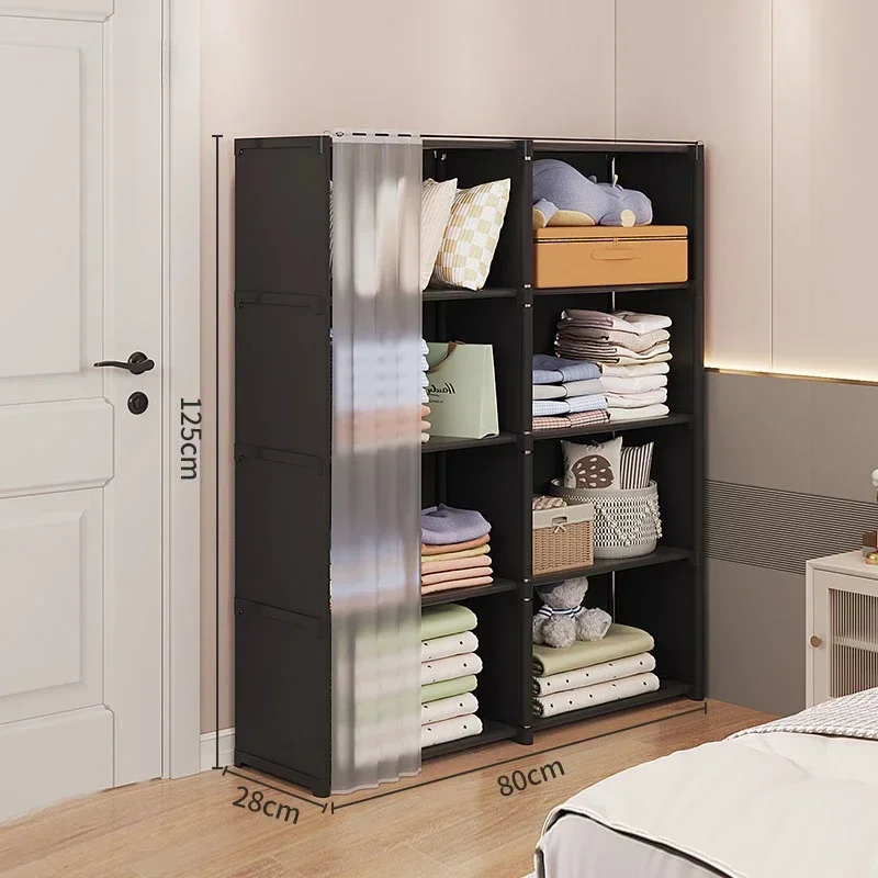 Armoire de rangement anti-poussière pour chambre à coucher T1 avec rideaux, bibliothèque simple, armoires multicouches, grande capacité: Rouge