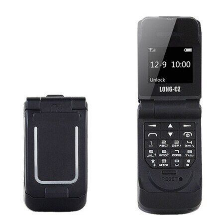 Mini  j9 flip mobiltelefon 0.66 "mindste mobiltelefon trådløs bluetooth dialer fm magisk voicerussian sprog: Sort