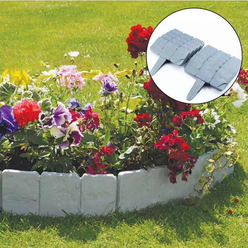 10pcs/set Flower Bed Fence Home Plant Border Outdoor Garden Cobbled Grey Stone Effect Lawn Edging
