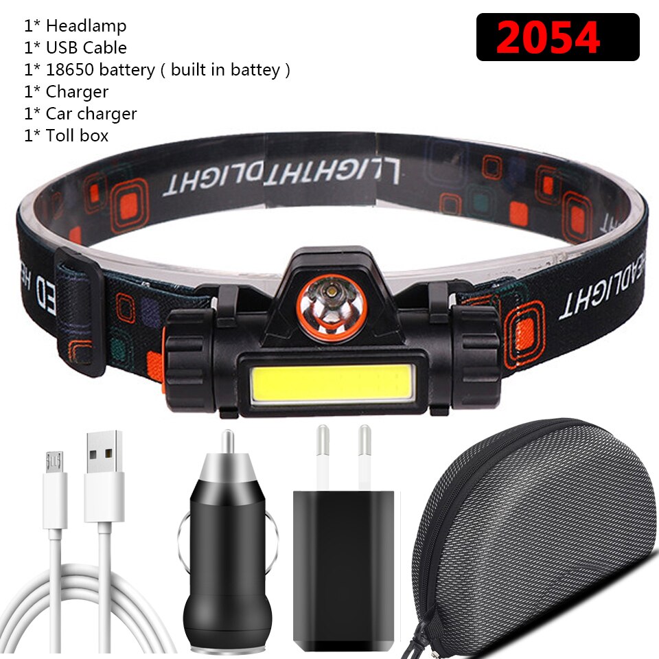 Zoomable Ingebouwde Batterij Camping Krachtige Led Koplamp Cob Usb Oplaadbare Koplamp Waterdichte Hoofdlamp Head Lamp Lantaarn: Package C