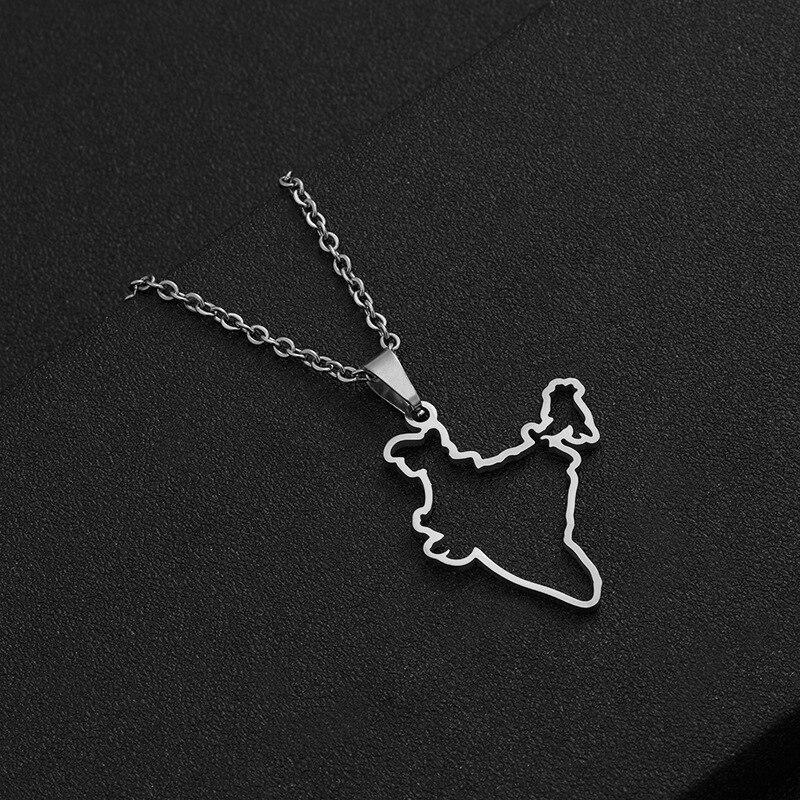 Wangaiyao Mode Eenvoudige India Kaart Hanger Rvs Ketting Geometrische Glossy Hollow Kaart Unisex Sieraden: B2