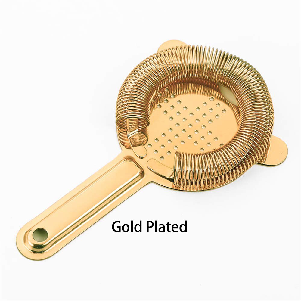 Colador de barra de acero inoxidable, colador Hawthorne, artículos de Bar, colador de cóctel con 2 puntas estabilizadoras: Gold Plated