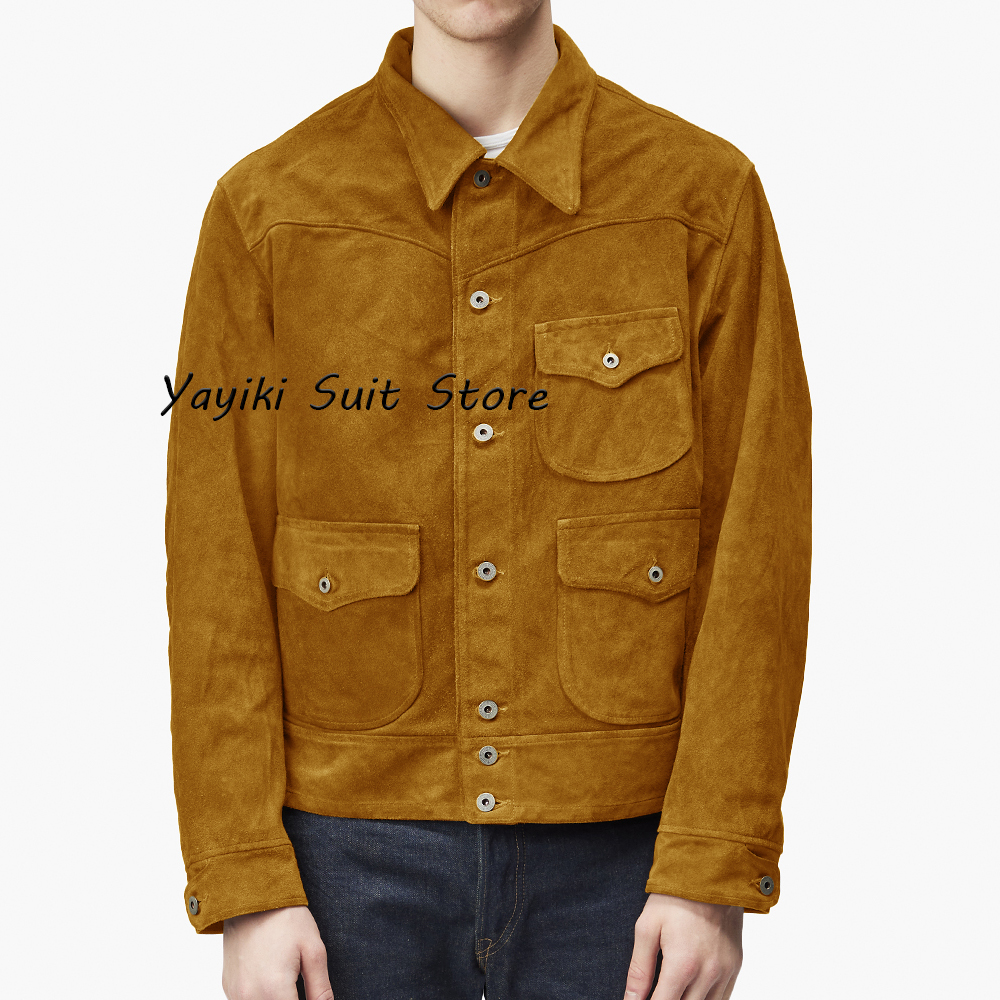 Man Coats for Men Men's Suede Jacket in Coats and Jackets for Suit Mens Suits Luxury Man Coat Blazers Male & ، Full: L / Khaki