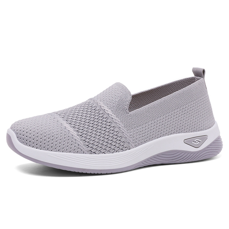 Zapatos para caminar sin cordones de punto transpirable para mujer, cómodas zapatillas informales antideslizantes, mocasines ligeros con plataforma suave para mujer: Gris / 37