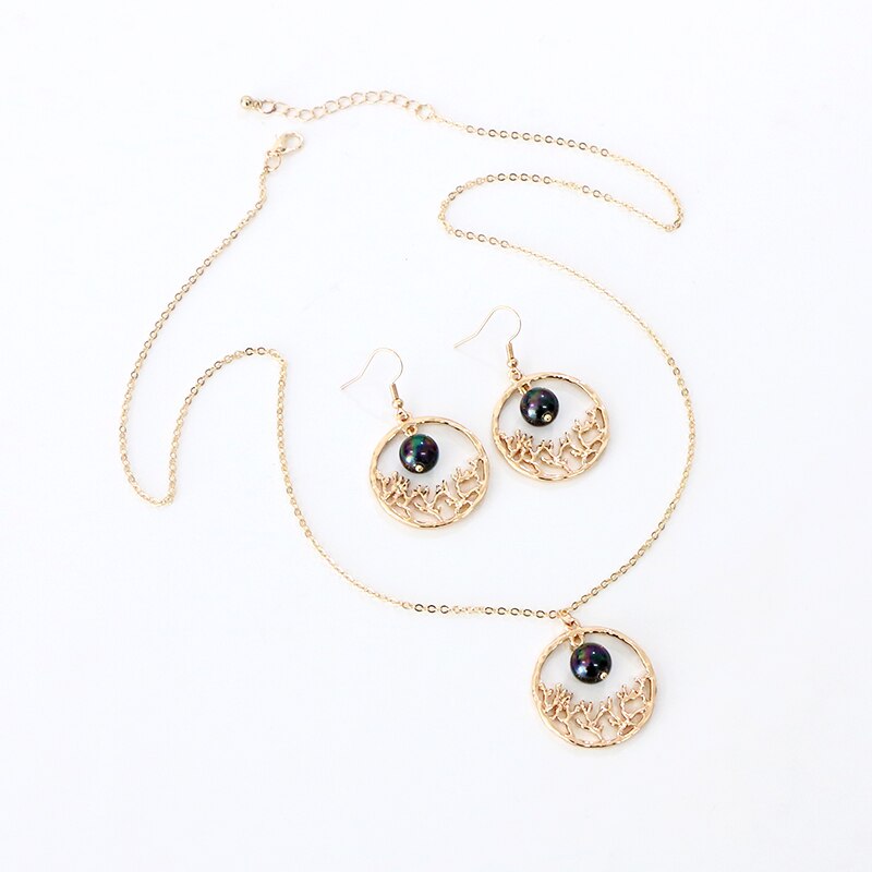 Say Hello Polynesian Hawaiian Samoa Marshall Glass Bead Pearl Mauna Kea Tribal Hollow Tree Necklace Earrings Jewelry Set GJZ382