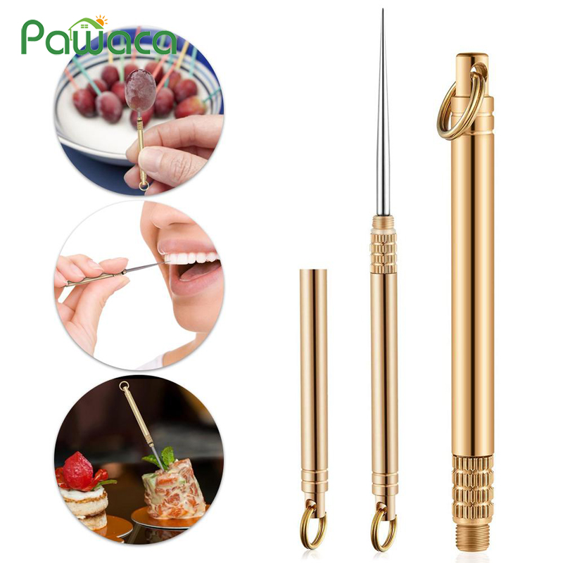 Przenośne tytanowe wykałaczki z etui, brelokiem ochronnym, wodoodporne, wielokrotnego użytku, kieszonkowe, metalowe dozowniki na wykałaczki