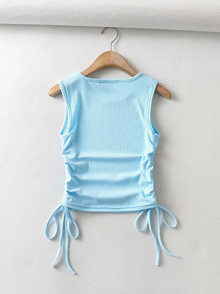 Sommer kvinder ensfarvet sexet afslappet crop top med streng på begge sider til damer