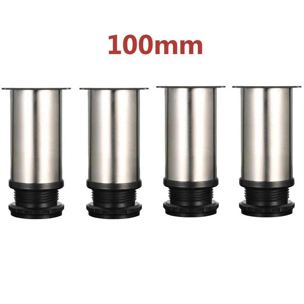 4Pcs Adjustable Stainless Cabinet Legs Steel Kitchen Feet Round Stand Holder Round Adjustable Furniture Legs Sofa Multifunction: 100mm