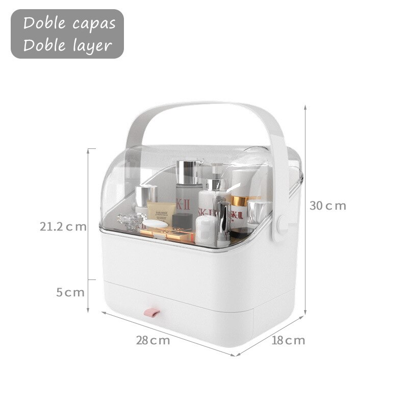 Box Make-Up Organizer Voor Cosmetica Grote Capaciteit Met Deksel Houder Sieraden Waterdicht En Stofdicht Yoro: Double-deck