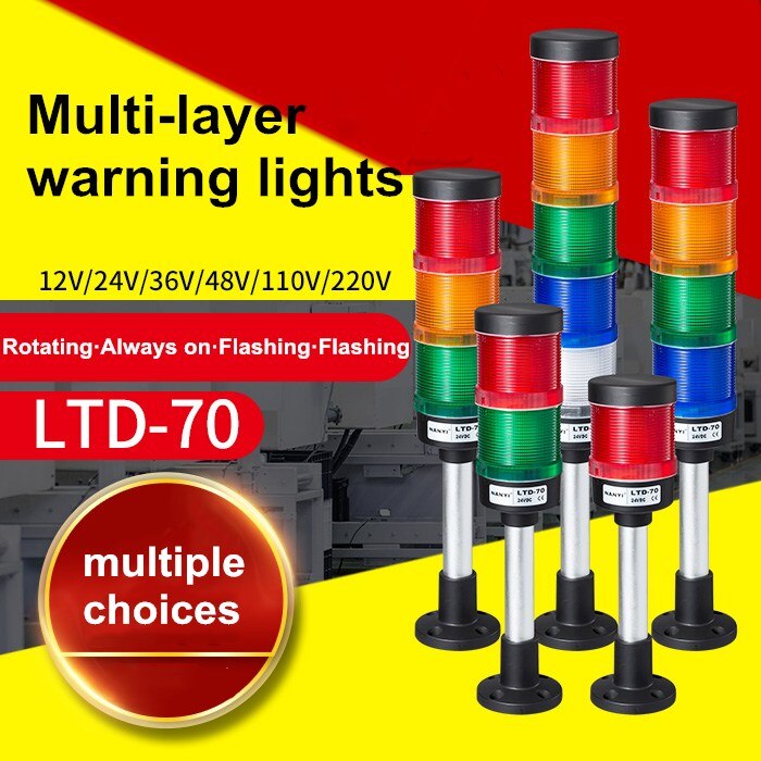 Dia 70mm 24V Red Yellow Green Led Signal Tower Light Multi-Layers Stack Alarm Safety Buzzer Warning Lamp for Industrial Machine