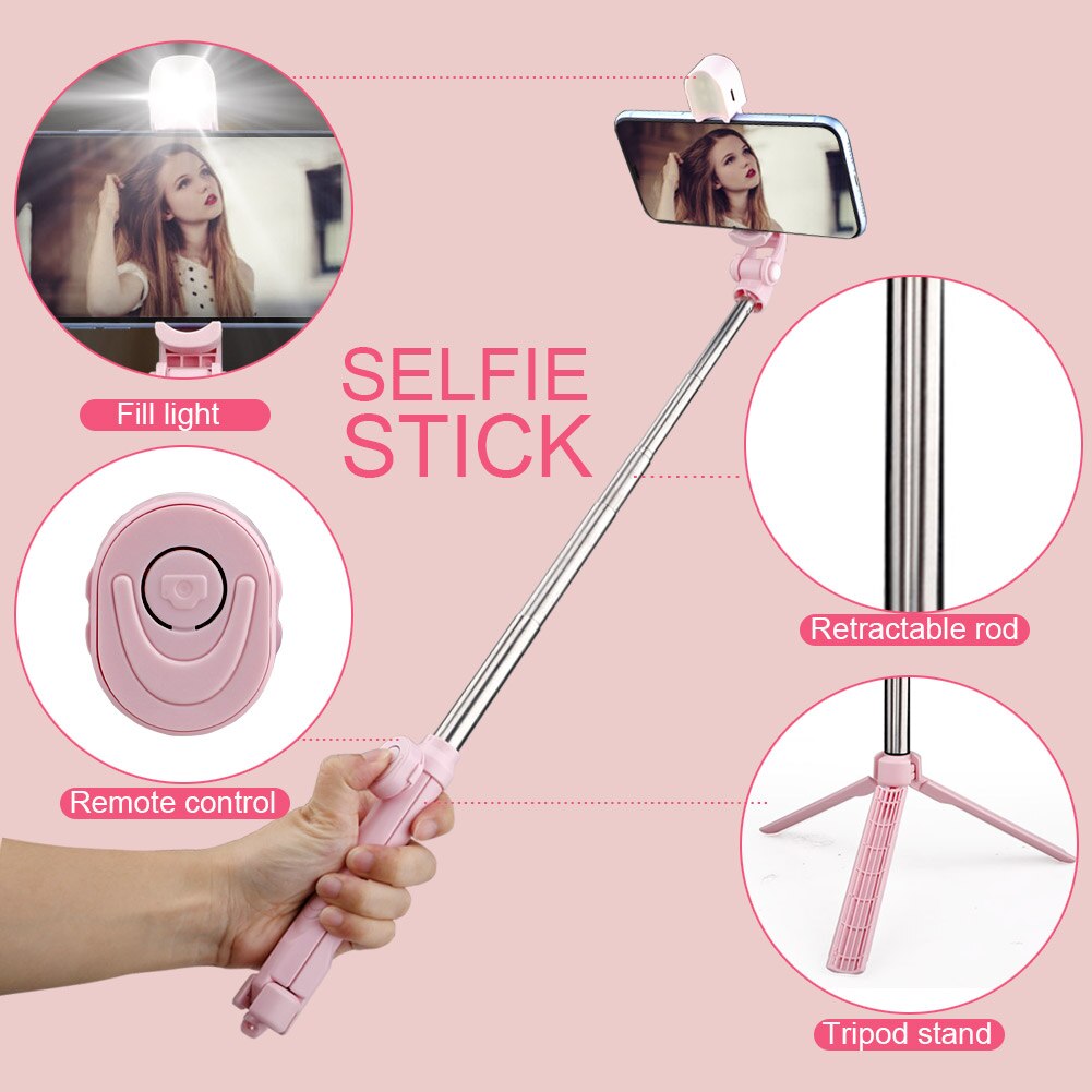 Draadloze Bluetooth Selfie Staaf Draagbare Hand-Held Schaalbare Monopod Opvouwbare 360 ° Draaien Mini Statief Met Fill Lamp Sluiter knop