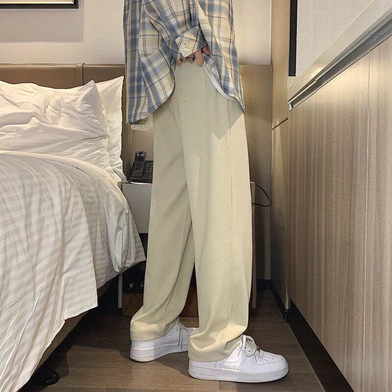 Geplooide Broek Mannen Mode Casual Wijde Broek Mannen Streetwear Koreaanse Lente Zomer Ijs Zijde Broek Heren Rechte broek