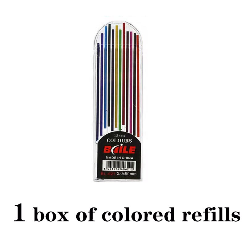 Student Office 2.0 Mechanical Pencil Triangular Non-slip Grip 12 Color Pencil Lead Drawing With Sharpener: 1 box color refill