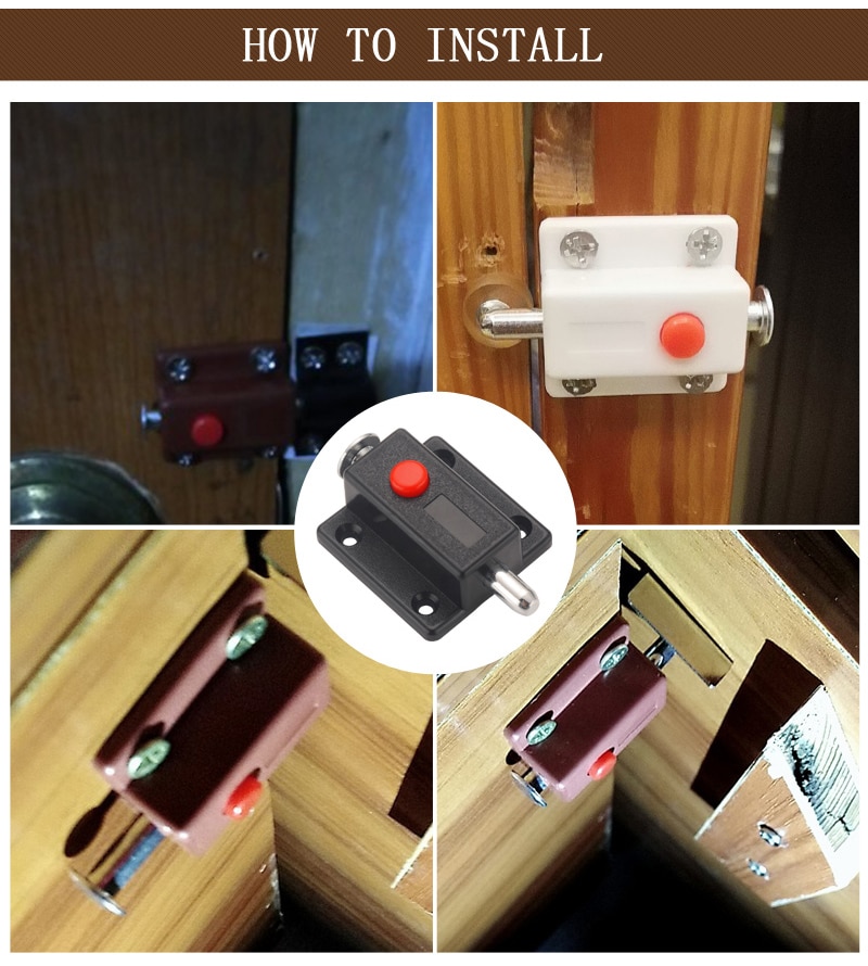 Myhomera dørbolte lås lås dør vindueskab skab glideskab hjem sikkerhed trykknap fjeder automatisk bolt hardware