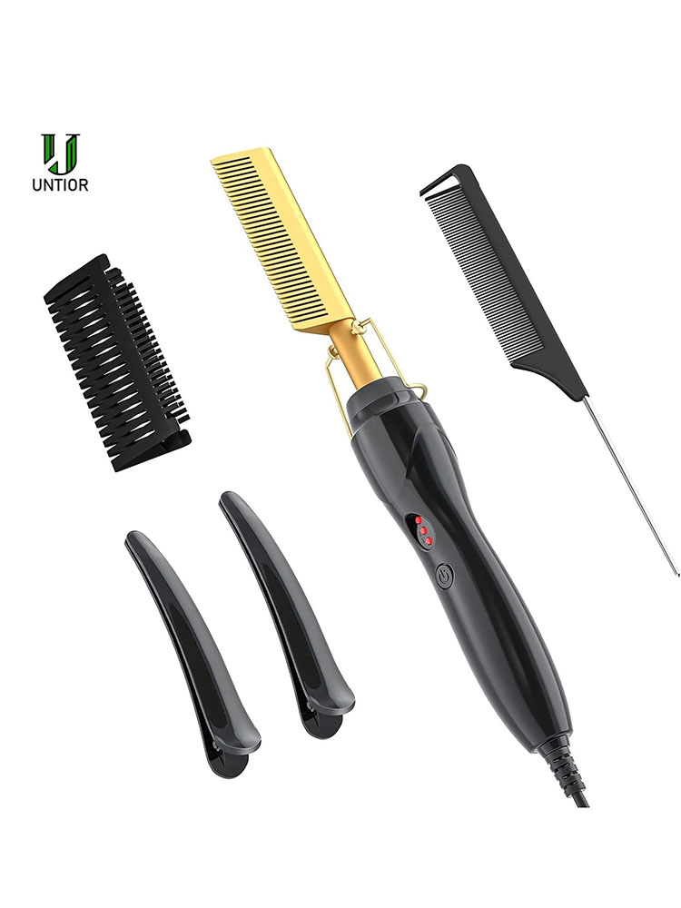 UNTIOR Dry And Wet Straight Hair Curling Copper Comb Bangs Straight Hair Electric Heating Curling Comb Hair Comb