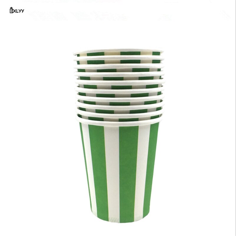 10Pc Wegwerp Gestreepte Papier Cup Diy Woonaccessoires Verjaardagsfeestje Decoratie Servies Koffie Mok Keuken Gereedschap Koffie Mugs8: green