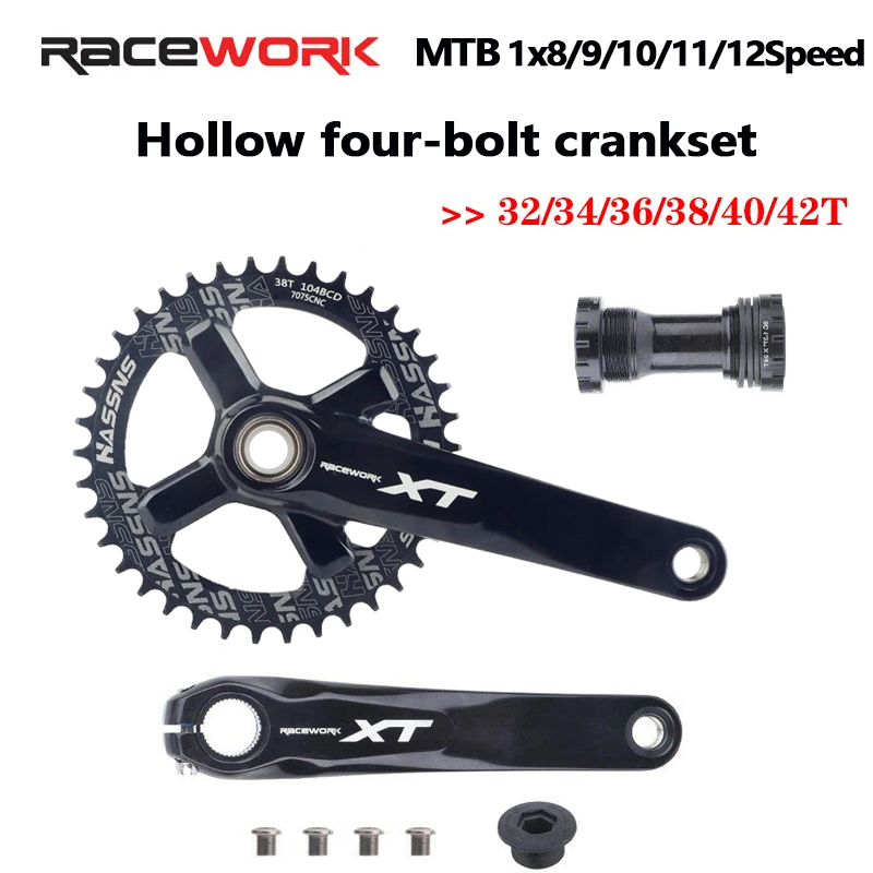 Mountain Bike Crankset 1x8/9/10/11/12Speed 170/175mm 32/34/36/38/40/42T Hollow four nails Chainring With Bottom Bracket BB68BB52