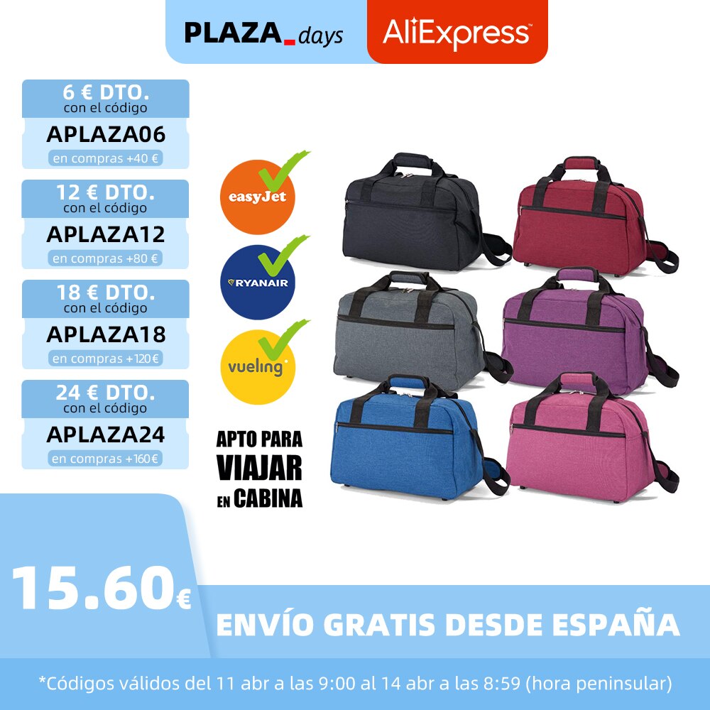 Bolsa de Viaje Cabina 40x25x20 cm Maleta de viaje Tamaño Equipaje de Mano Ryanair Vueling Easyjet Low Cost