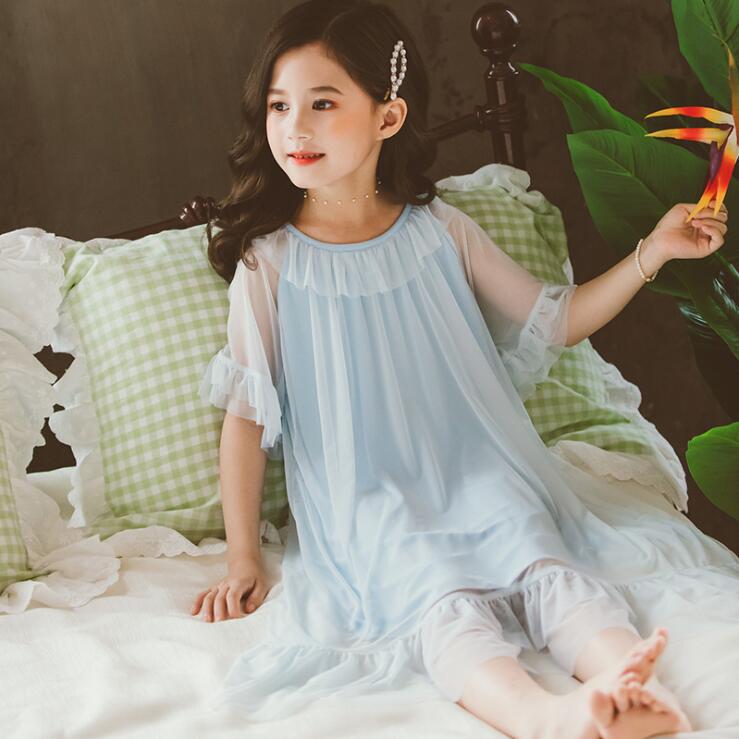 Sommer Baumwolle Nachthemd Mädchen Einfarbig Rüschen Nachthemd freundlicher Baby Nachtwäsche Schlaf Kleid freundlicher Pyjama 4 6 8 10 12 14Y