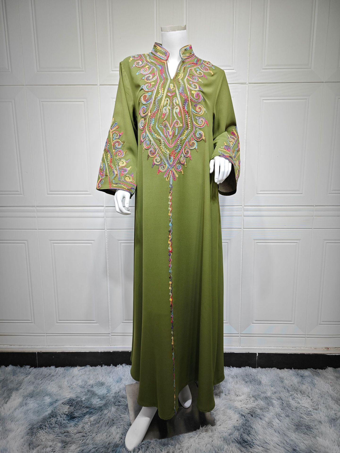 Ramadan Abaya für Frauen Muslimischen Stickerei Kleid Dubai Kaftan Türkei Arabischen Kleid Eid Djellaba Kaftan Marocain Frauen Jalabiya Kebaya: XL / Sahne