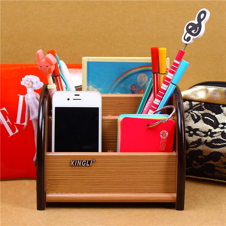 Desktop Receiving Box Arrangement Wood Penholder Retro Penholder Multifunctional Penholder Office Stationery Penholder