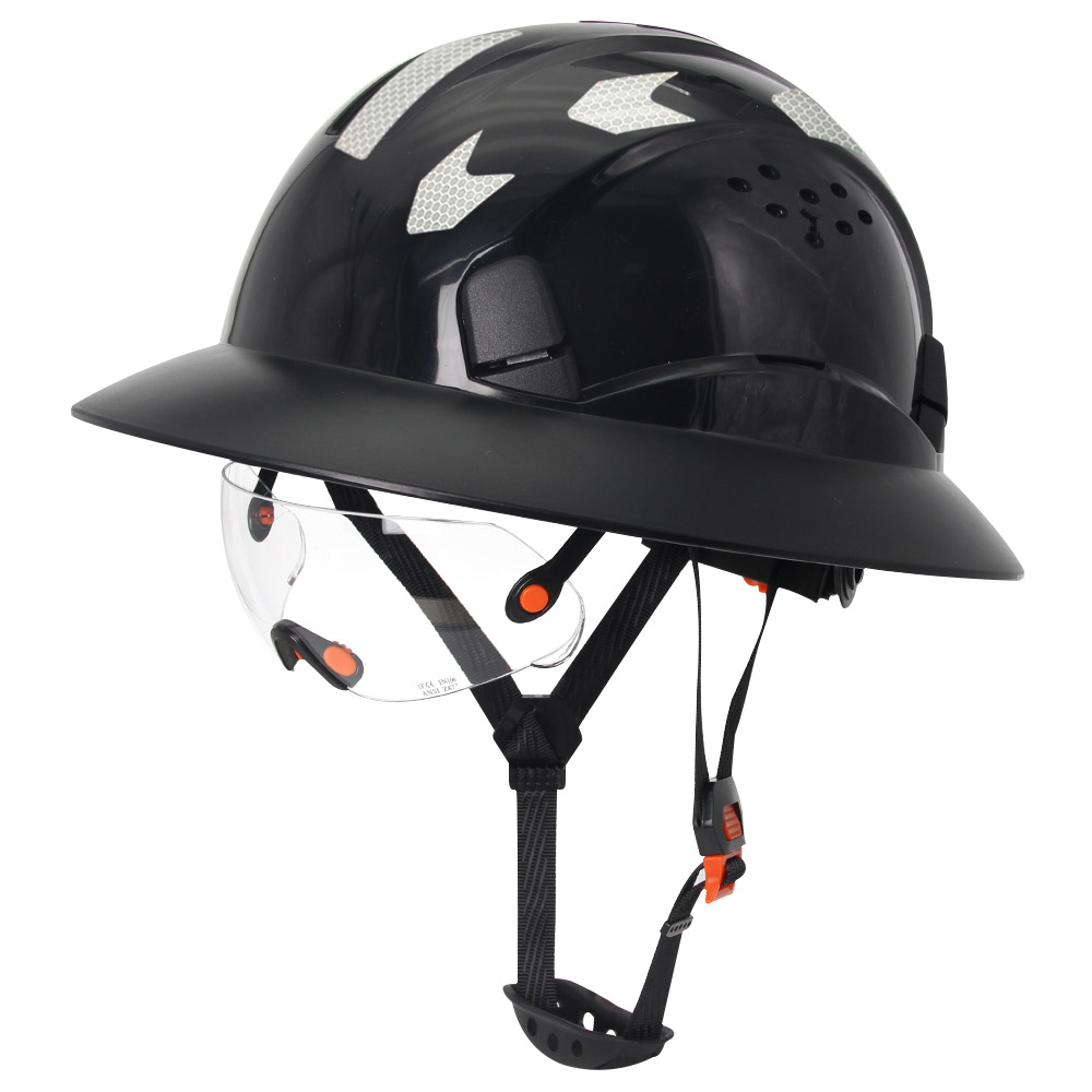 Full Brim Safety Helmet with Goggles Reflective Stickers Construction Hard Hat Protective Working Riding Climbing Rescue Cap: Orange
