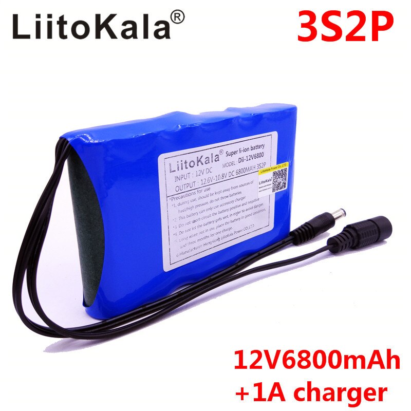 LiitoKala Draagbare Super 18650 Oplaadbare Lithium Ion batterij capaciteit DC 12 V 6800 Mah CCTV Cam Monitor 12.6 V 1A Charger