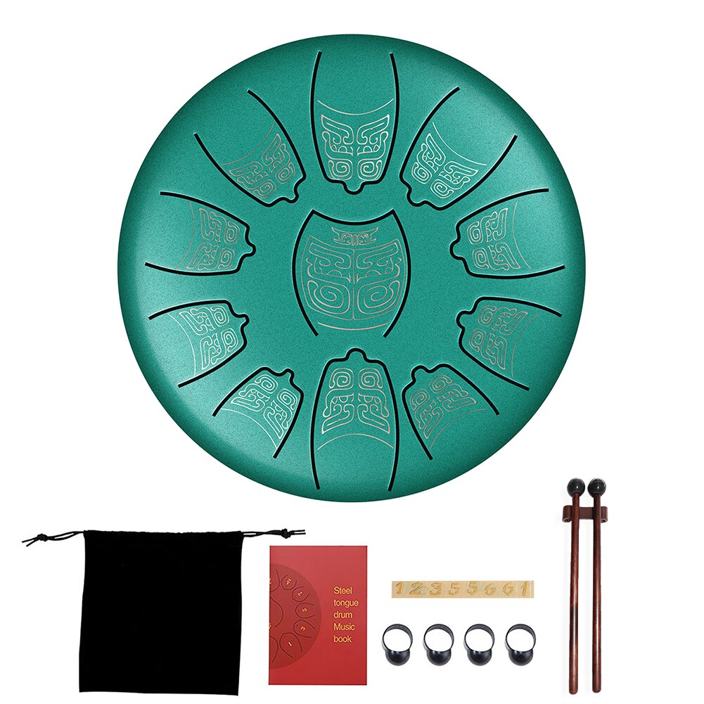 6 inch 11 Tune Steel Tongue Drum Percussion Musical Instrument Hand Tank Drum with Bag Drumsticks Sticker for Children Beginner: Green B