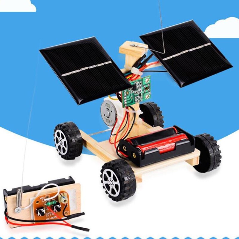 Assembly Rc Toys Diy Mini Wooden Car Wireless Remote Control Vehicle Model Diy Solar Car Kids Toy Science Educational Toy