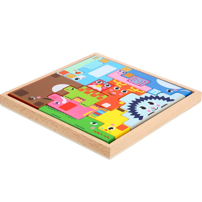 Wooden Animal 3D Jigsaw Puzzles Early Childhood Educational Puzzle Shape Recognition Matching