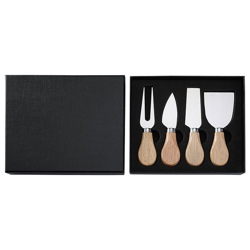 Premium 6-Piece Cheese Knife Set with Box Complete Rubber Wood Handle Steel Stainless Cheese Knives Collection