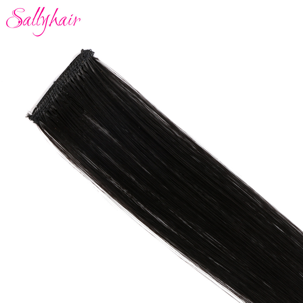 Extension synthétique longue lisse 20 pouces-Sallyhair | Postiche à pince une pièce rose jaune bleu violet pour femmes: Black