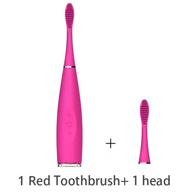 Cepillo de dientes eléctrico sónico de silicona, cepillo de dientes eléctrico de cerdas suaves, impermeable, Limpieza Profunda, cabezal de cepillo de grado alimenticio,: Red with head