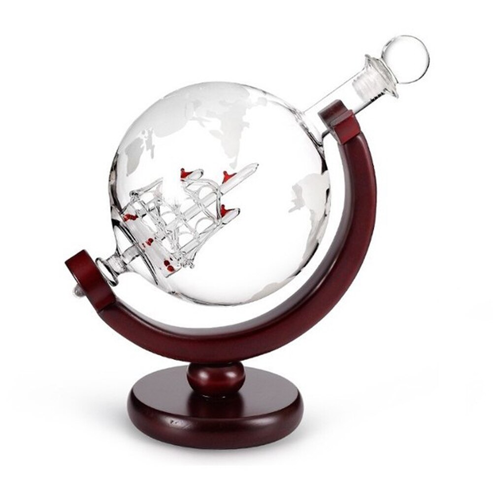 Globe Decanter Set with Lead-free Carafe Exquisite Wood-stand and 2 Whisky Glasses Whiskey Decanter Globe Grade
