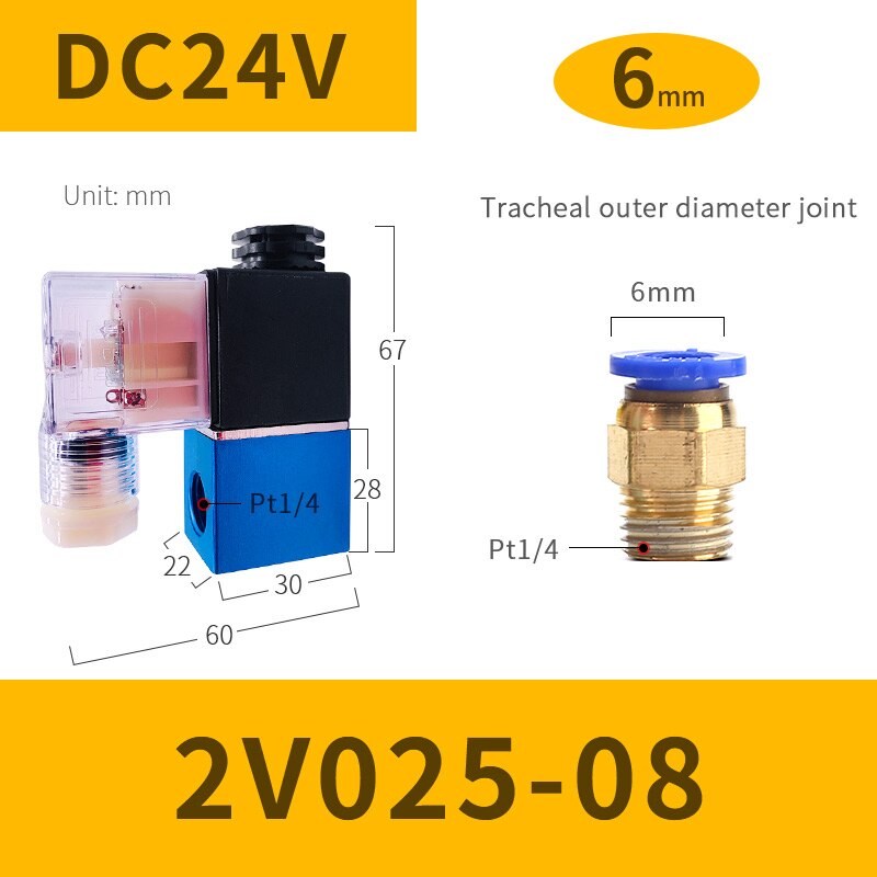 2 Position 2 Port Air TAC Air Solenoid Valves DC 12V/24V 1/4"1/8" BSP 2V025-08 Pneumatic Control Valve AC 12V/24V/110V/220V: 1-4-6