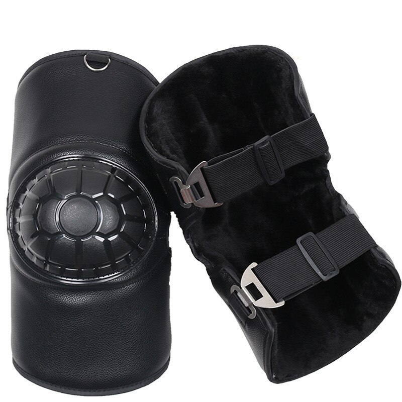 Genouillères de moto chaudes d'hiver en cuir pu + doublure en peluche pour voiture électrique, scooter, motocross, course, jambières de protection des genoux