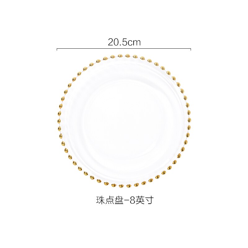 Luxury Gold Dinner Plate Glass Changer Service Plate Decorative Salad Dessert Ceramic Plate for Wedding Party Storage Tray: Glass - 8 inches