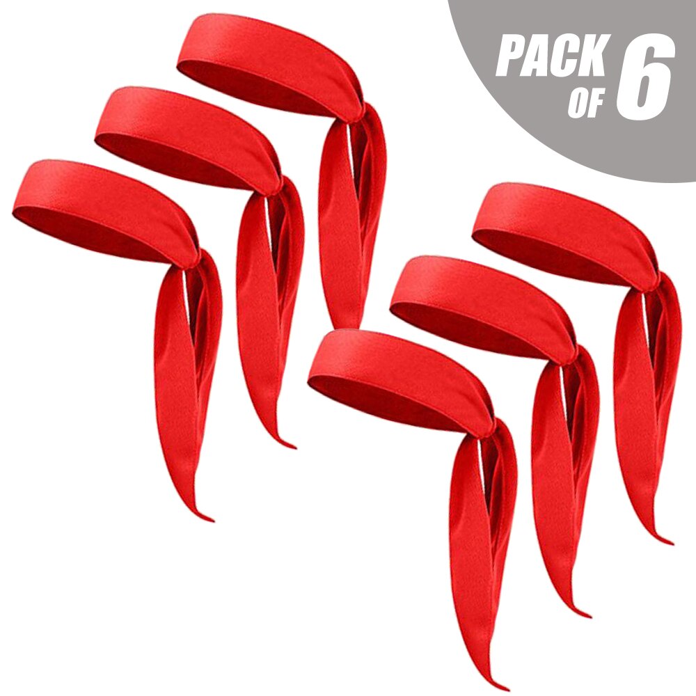 6pcs Sports Head Ties Non-Slip Headbands Sweatbands Bandana for Women Men Running Cycling Basketball Tennis mens headband: Red